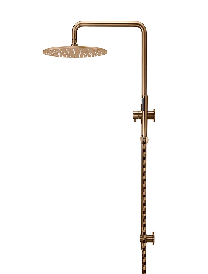 Round Combination Shower Rail, 300mm Rose, Single Function Hand Shower in Lustre Bronze | Meir #Colour_Lustre Bronze