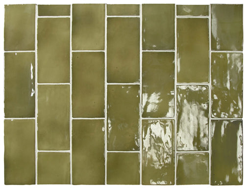 Manacor Series Spanish Handmade Wall Tile in Basil, Gloss finish