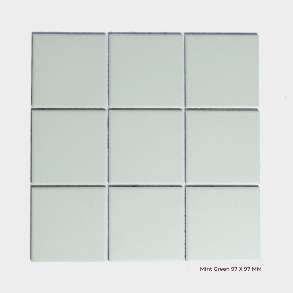 Bridges Series Square Mosaic in Dark Red, Ivory, Army Green, Terracotta, Charcoal, Coral Pink, Duck Egg, Sky Blue, Mocha Brown, Stone Grey & Mint Green ( Sage Green ), Matt finish