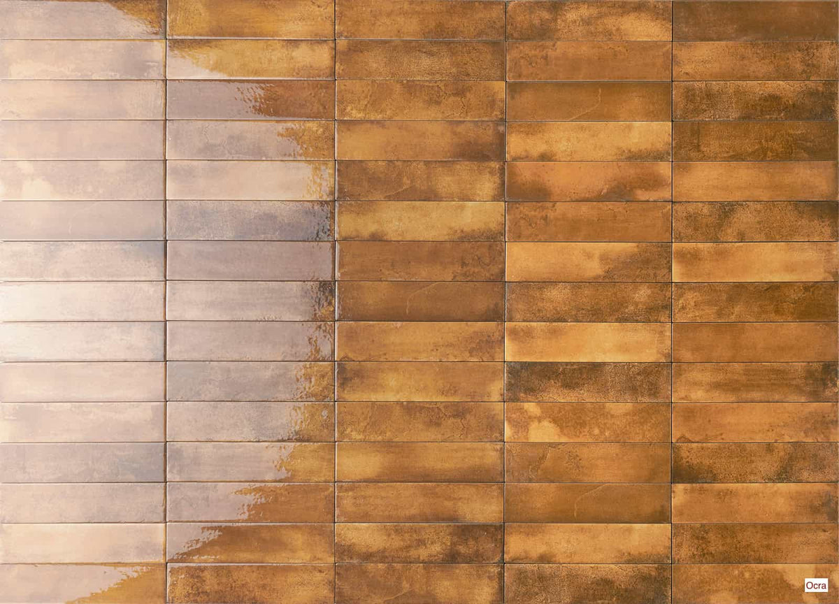 Mojave Subway Series Feature Wall Tile in Ocra, Gloss finish