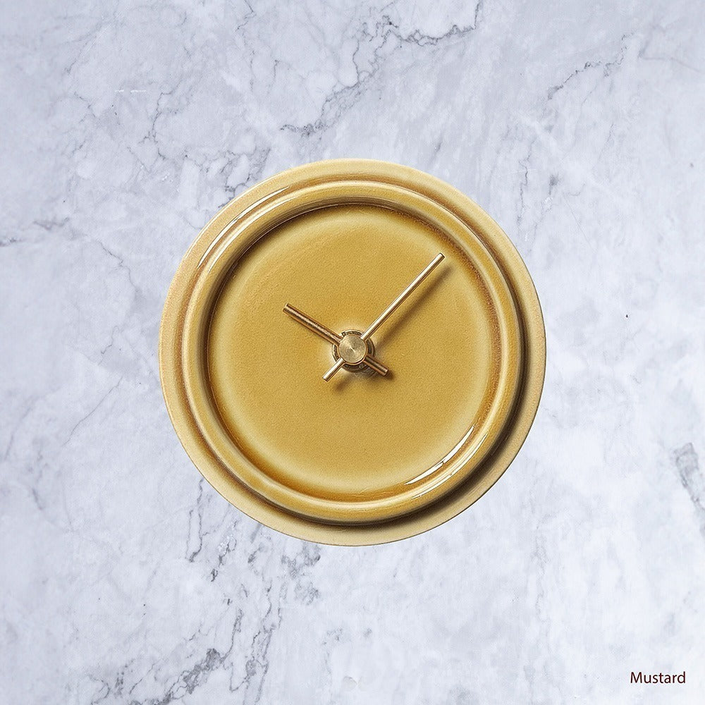 Okinawa Hand Glazed Japanese Medium Clock in Mustard