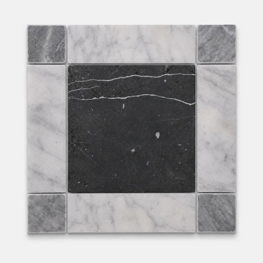 Tuscan Dot Marble Mosaic Set in Nero, Honed finish