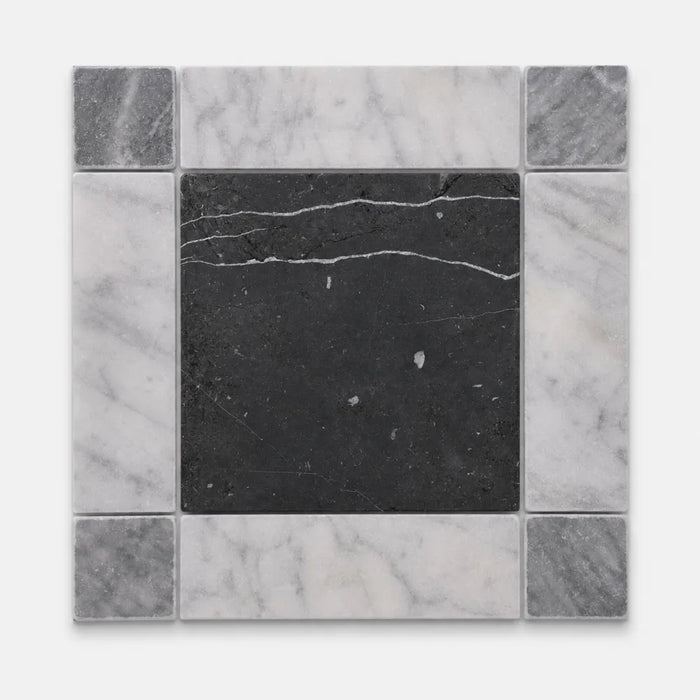Tuscan Dot Marble Mosaic Set in Nero, Honed finish