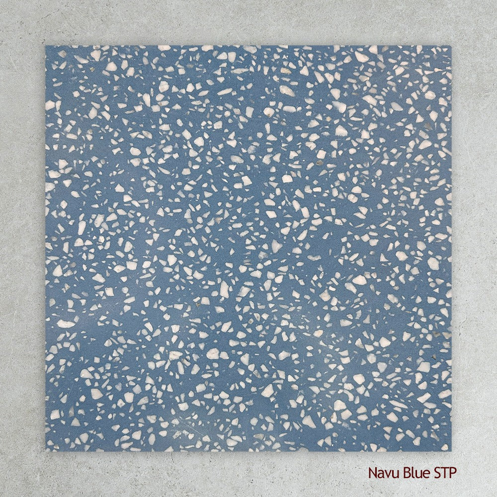 Terrazzo Architectural Range Natural Stone Tile in Navy Blue, Honed finish