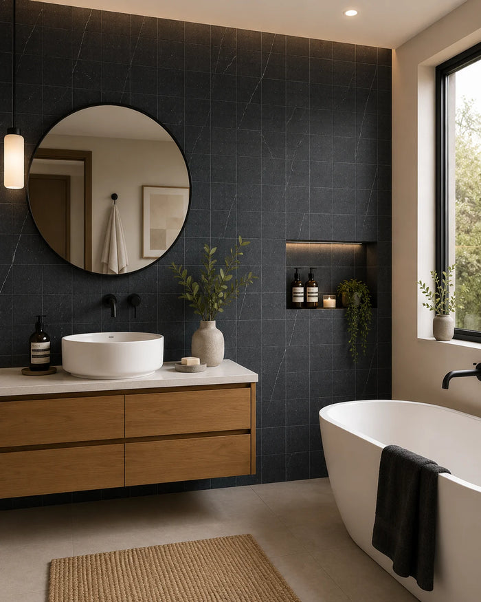 Nero Marquina Marble Tile 150x150 | Tumbled Black Stone Tile