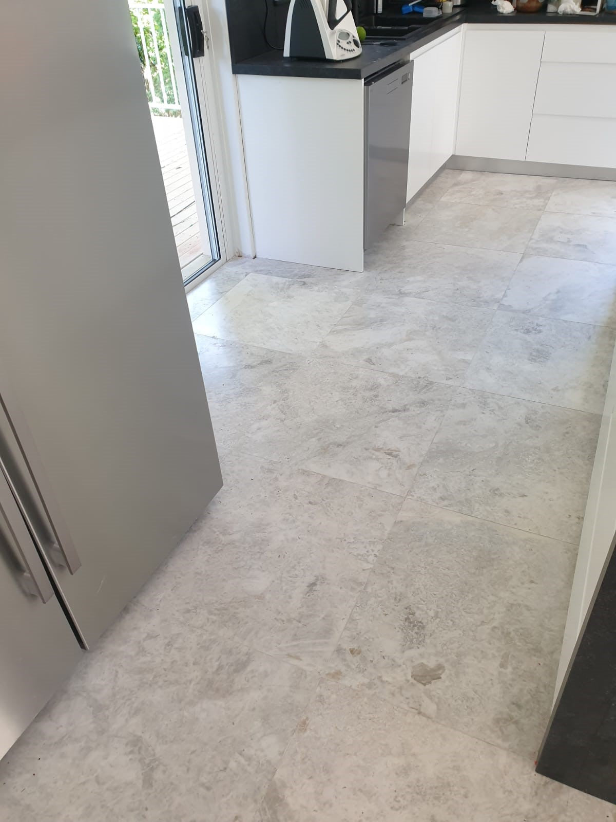 Nimbus White Honed Marble Indoor Floor and Wall Tile, living area setting
