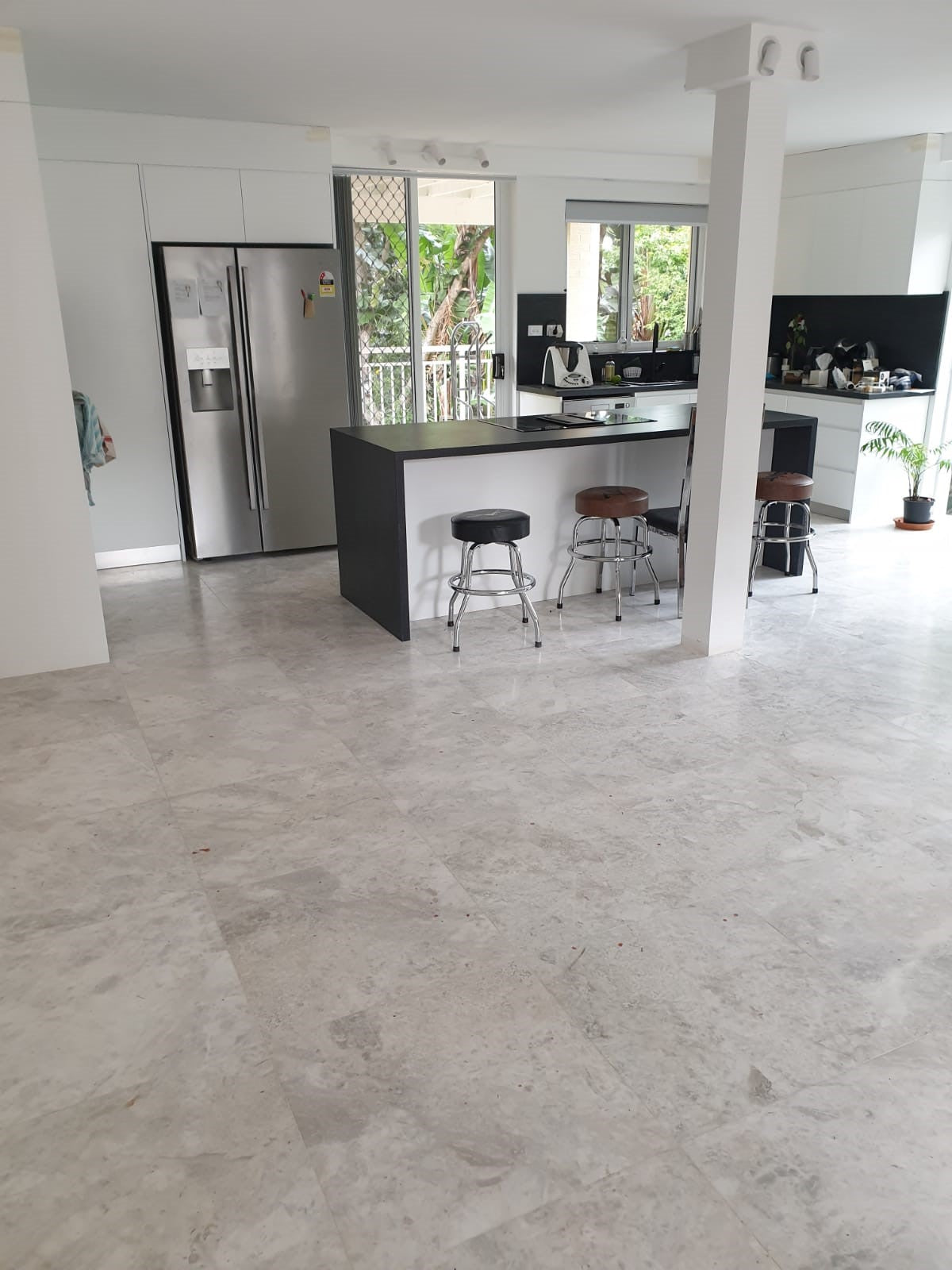 Nimbus White Honed Marble Indoor Floor and Wall Tile, living area setting