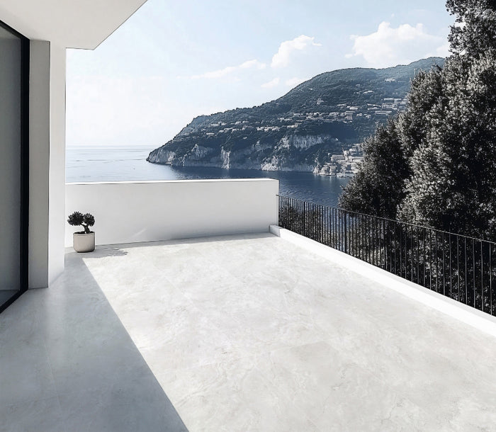Nova Stone Ivory Porcelain Floor and Wall Tile on an open terrace