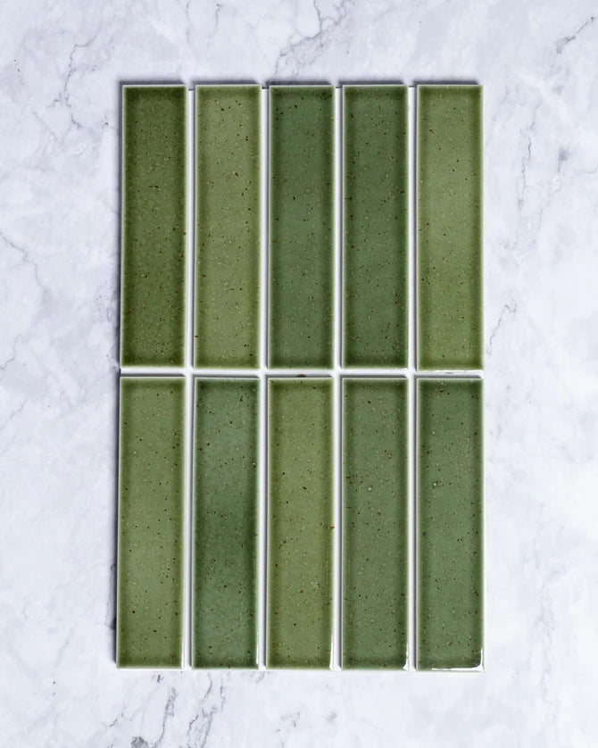 Kazoku Osaka Speckle Japanese Hand Glazed Finger Mosaics in Blue, Green & White, Gloss finish