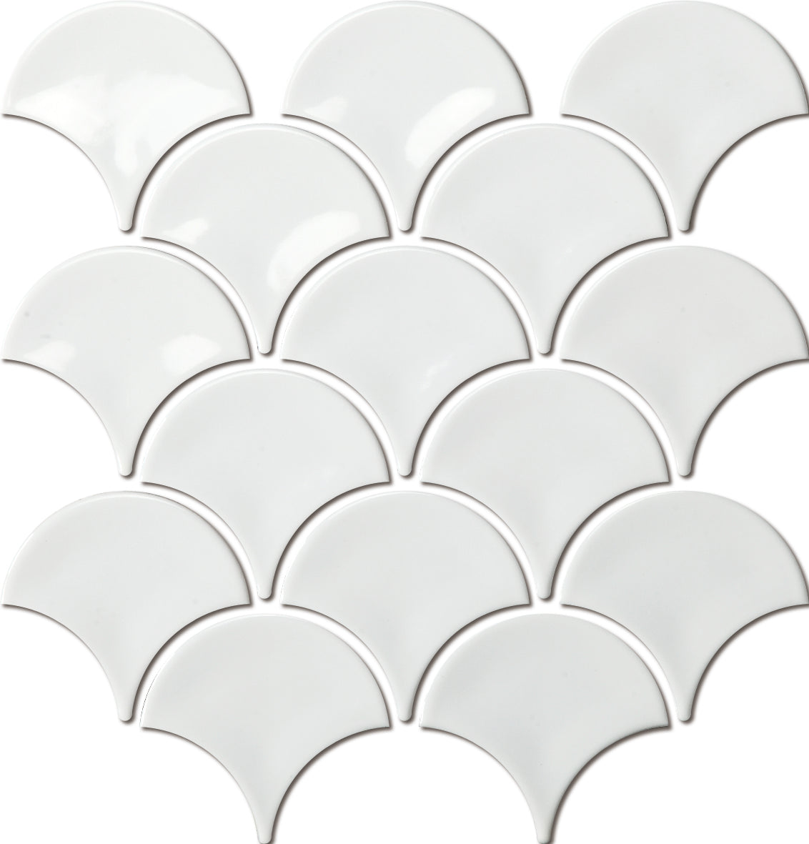 Fishscale Concave Surface Mosaic Wall Tile in White, Glazed finish