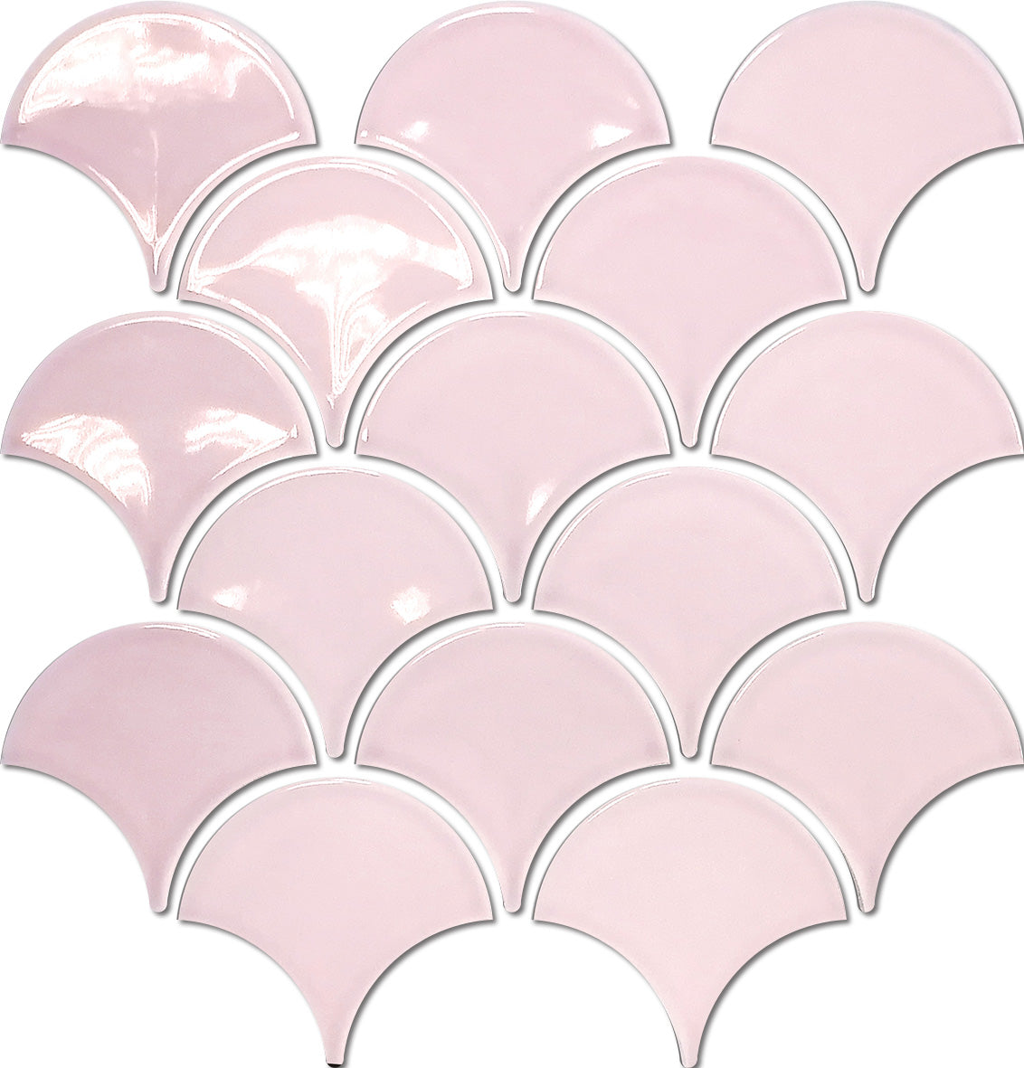 Fishscale Concave Surface Mosaic Wall Tile in Pink, Glazed finish
