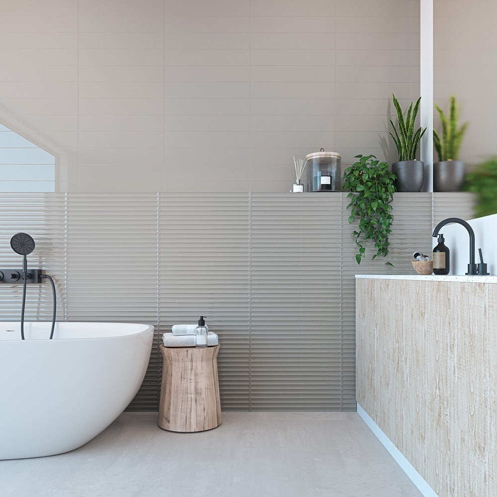 Plinto Spanish Feature Wall Tile 107 x 542 mm in Blue, Green, Greige & White, Matt finish