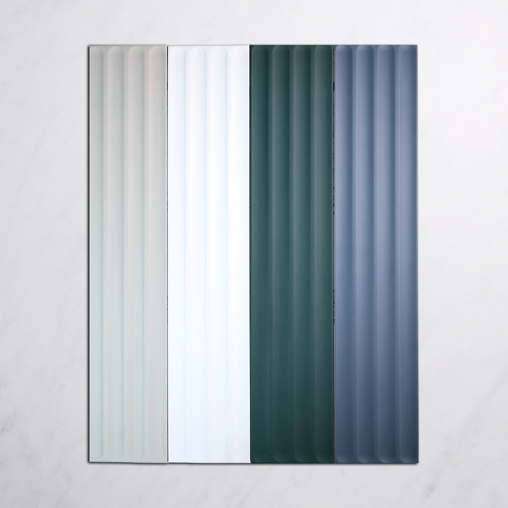 Plinto Spanish Feature Wall Tile 107 x 542 mm in Blue, Green, Greige & White, Matt finish