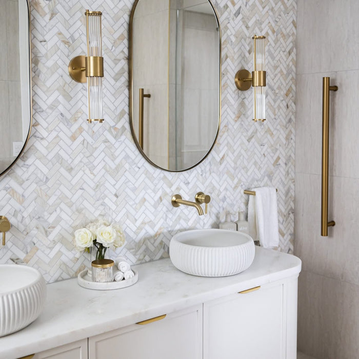 Calacatta Herringbone Marble Mosaic | Honed Natural Stone