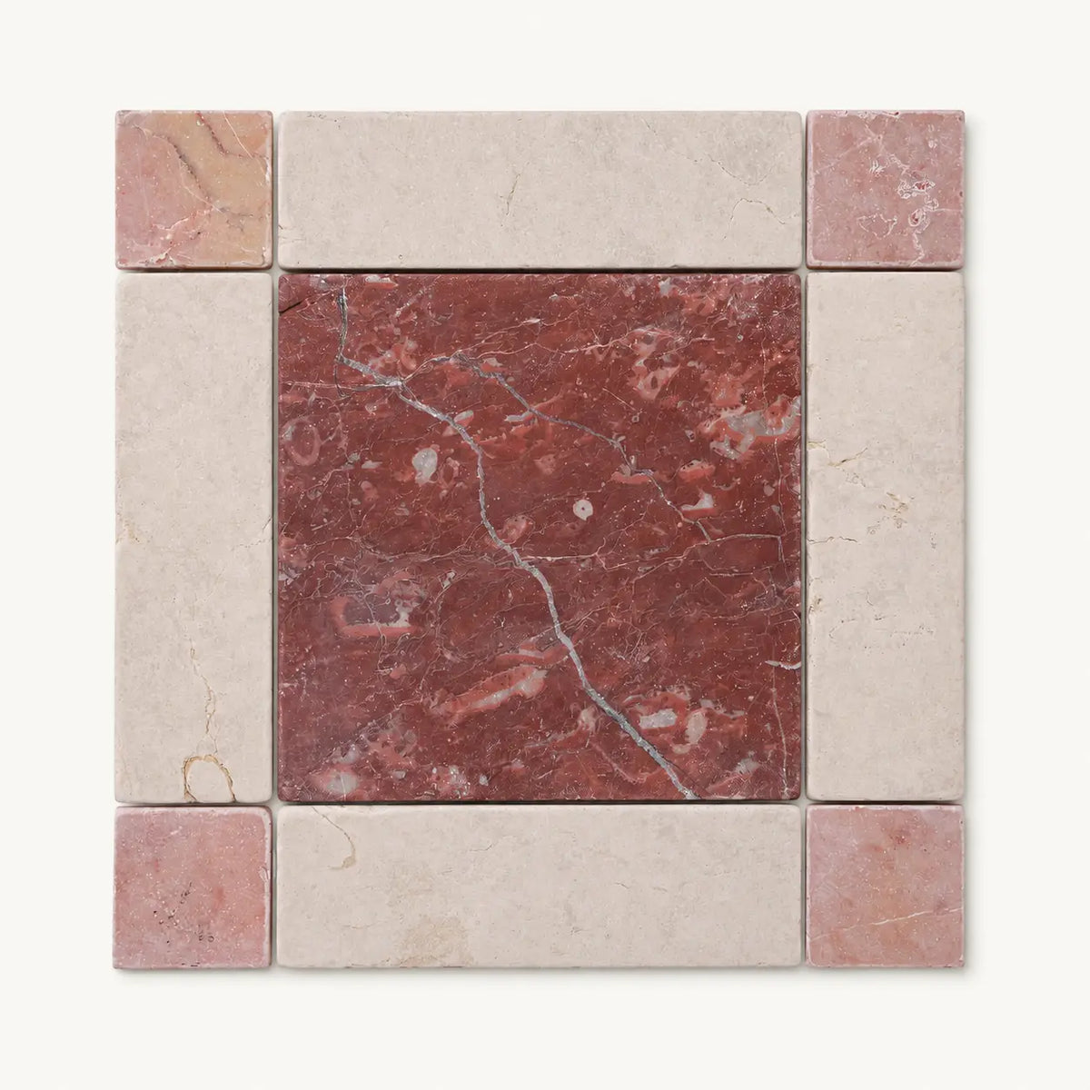Tuscan Dot Marble Mosaic Set in Red Rose, Honed finish
