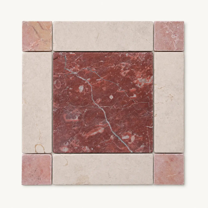 Tuscan Dot Marble Mosaic Set in Red Rose, Honed finish
