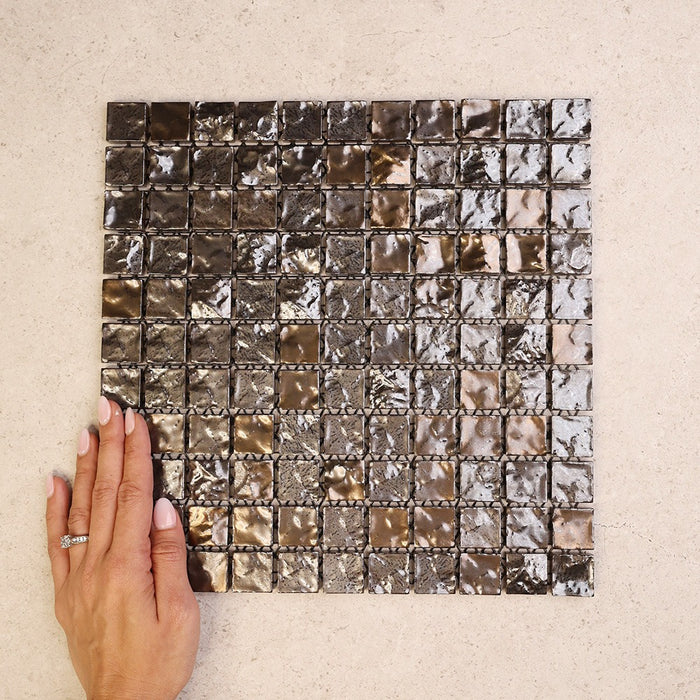Regia Series Metallic Japanese 25x25 Mosaic Tile in Bronze, Gloss finish