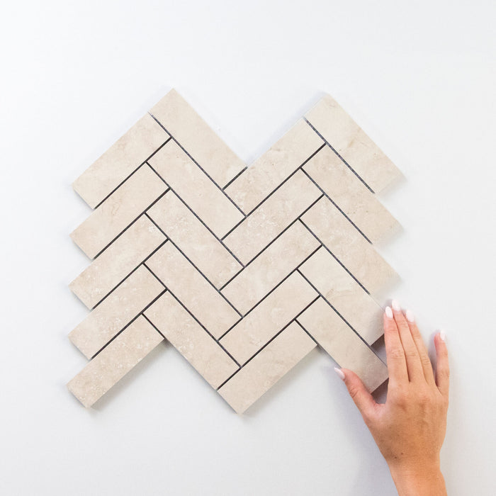 Roma Travertine Look Porcelain Herringbone Mosaic