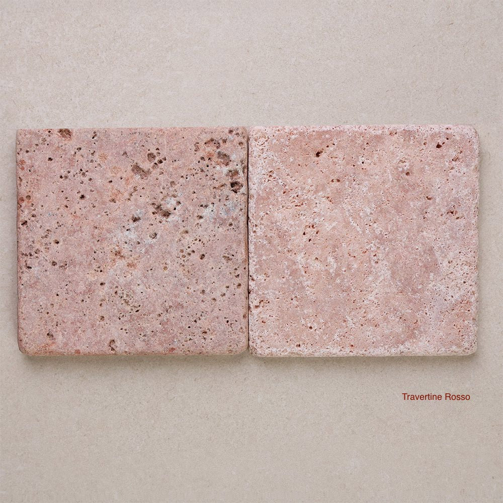 Tumbled Marble Square Natural Stone Tiles 100x100 mm in Travertine Rosso