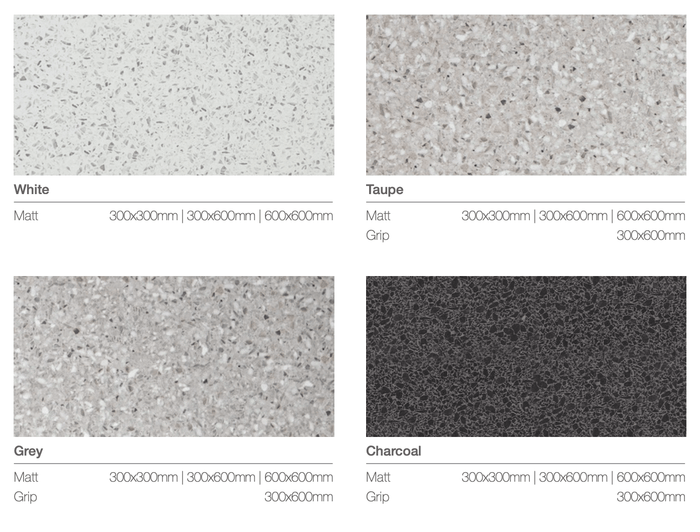 Portland Terrazzo Look Floor and Wall Tile in Taupe, Charcoal, Grey & White, Matt finish