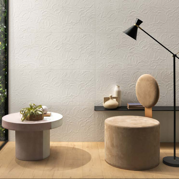 3D Plaster Series Italian Tile in Barcode, Bloom, Origami & Plain White, Matt finish