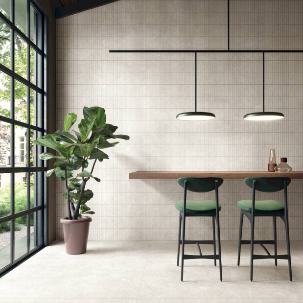 Jasper Stone Look Kit Kat Mosaic Tile in Ivory & Silver, Matt finish