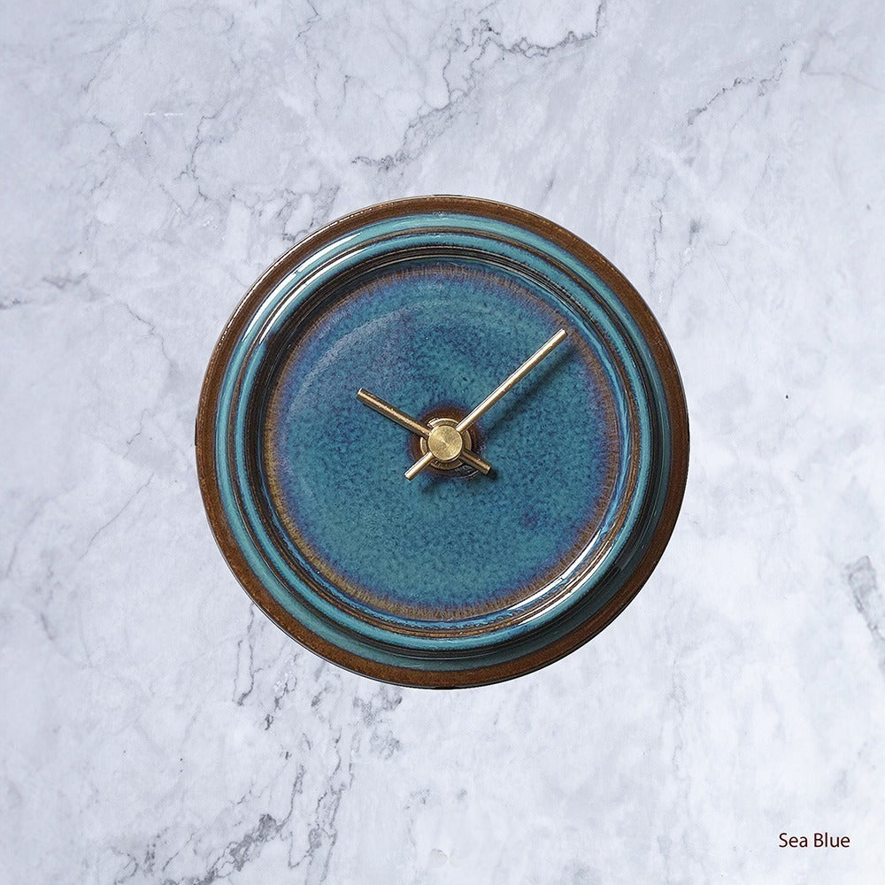 Okinawa Hand Glazed Japanese Medium Clock in Sea Blue