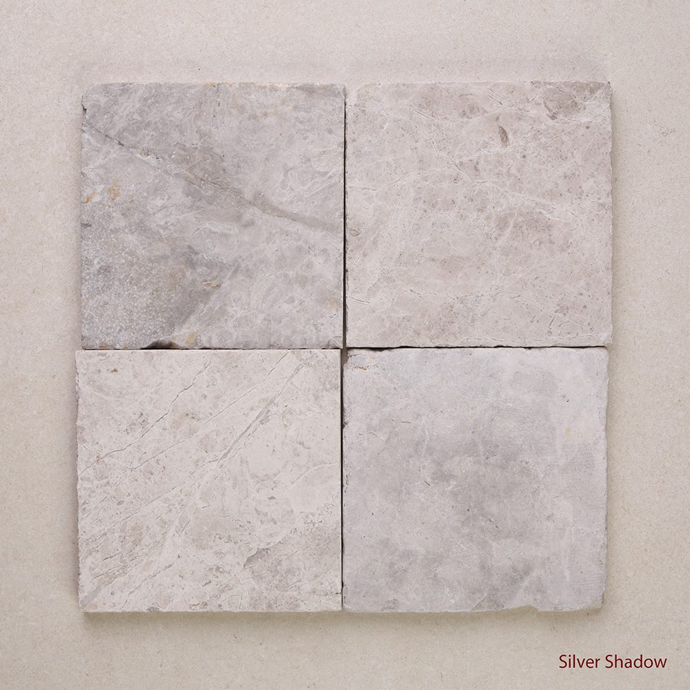 Tumbled Marble Square Natural Stone Tiles 100x100 mm in Silver Shadow