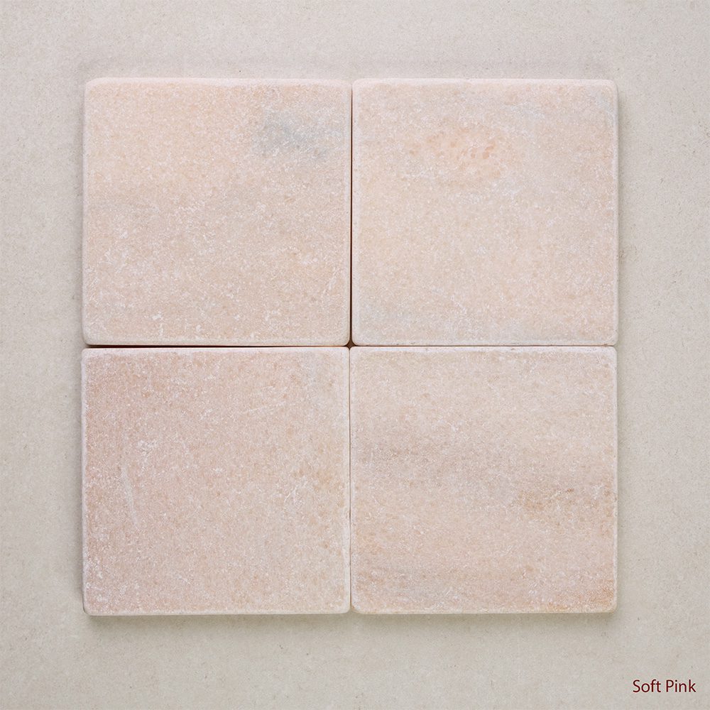 Tumbled Marble Square Natural Stone Tiles 100x100 mm in Soft Pink