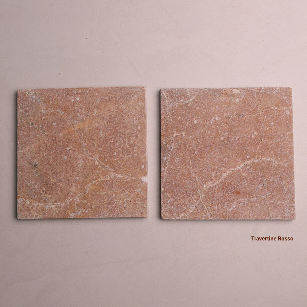 Tumbled Marble Square Natural Stone Tiles 100x100 mm in Crema Trav, Valencia Red, Azure, Botticino, Carrara, Gold Trav, Irish Green, Noce, Noirsette, Plum Red, Travertine Rosso, Dark Emperador, Silver Shadow, Silver Trav, Skylight Marble, Soft Pink, Venato & Verde