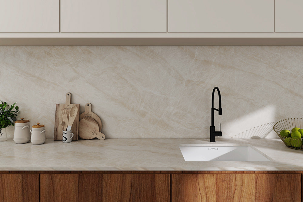 Taj Mahal Full Body Porcelain MegaSlab – Honed finish