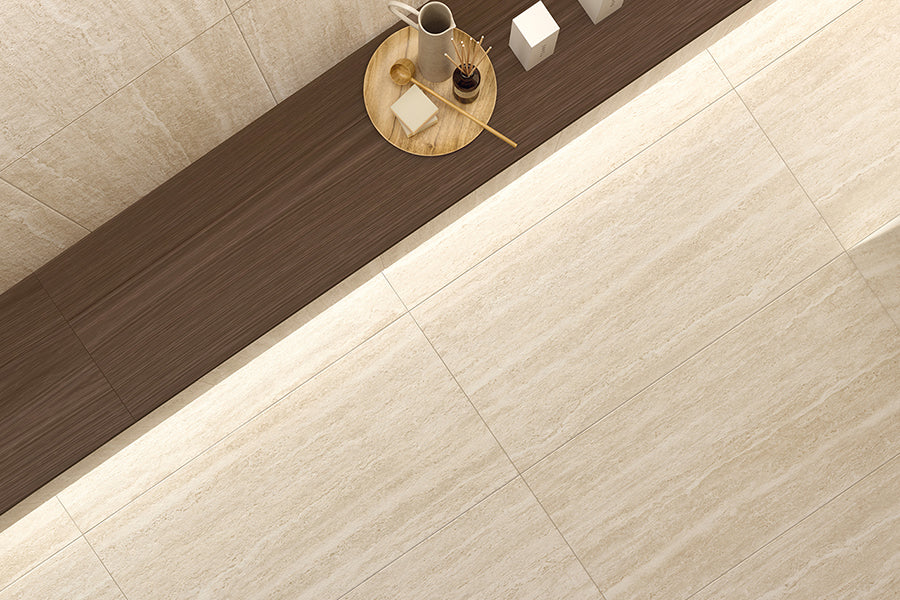 Tivoli Travertine Look Porcelain Tile | Italian Vein Cut Floor & Wall Tile