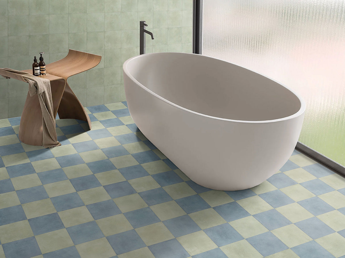 Tiffany Series Porcelain Floor and Wall Tile in Blue, Butter, Sage & White, Matt finish