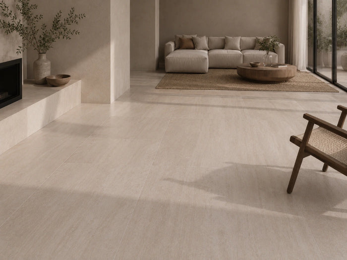 Travertine Bianco Veincut Porcelain Floor and Wall Tile in White, Matt finish