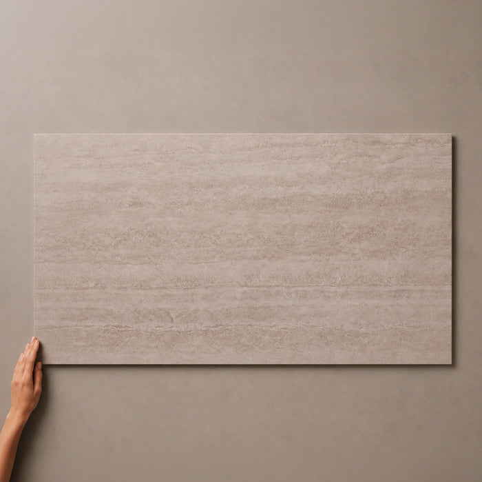 Travertine Bianco Veincut Porcelain Floor and Wall Tile in White, Matt finish