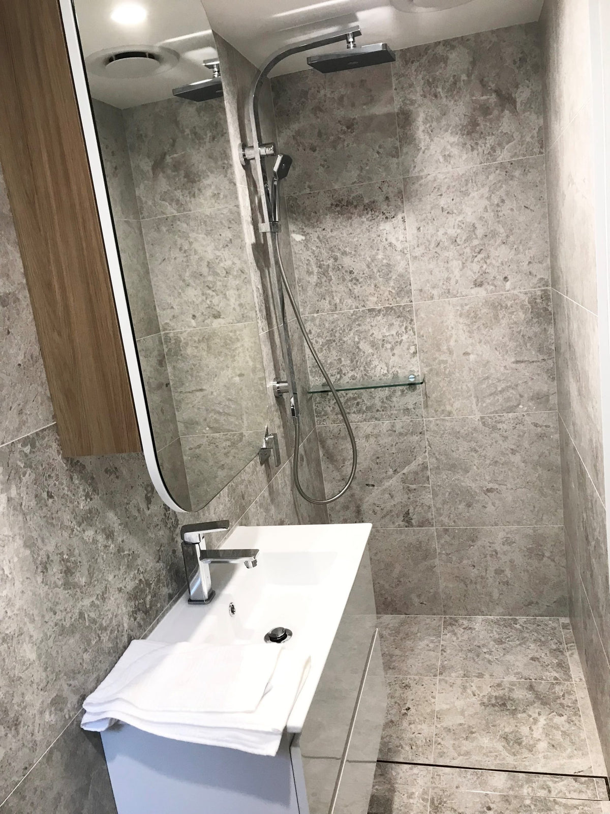 Tundra Blue Honed Marble Indoor Floor and Wall Tile, bathroom setting