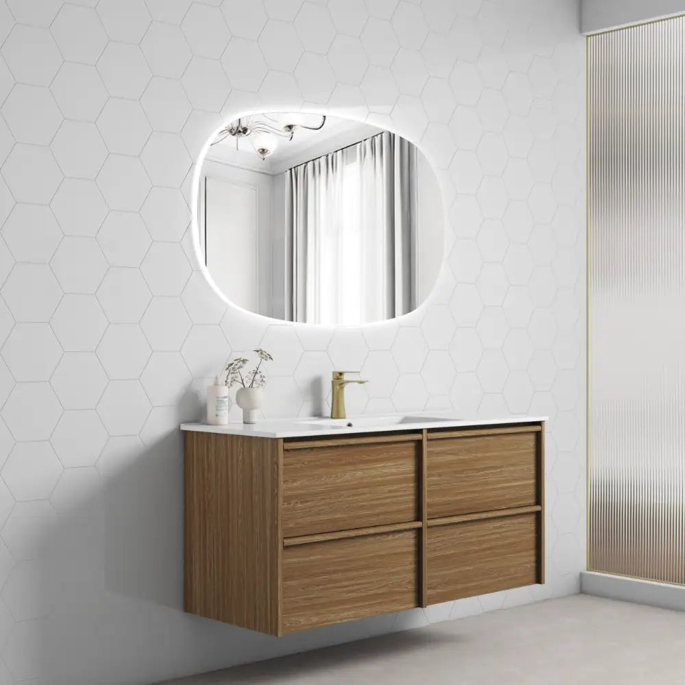 Aulic Venetta Fluted Framed Wall Hung Vanity 1200mm - Harvest Oak | Aulic
