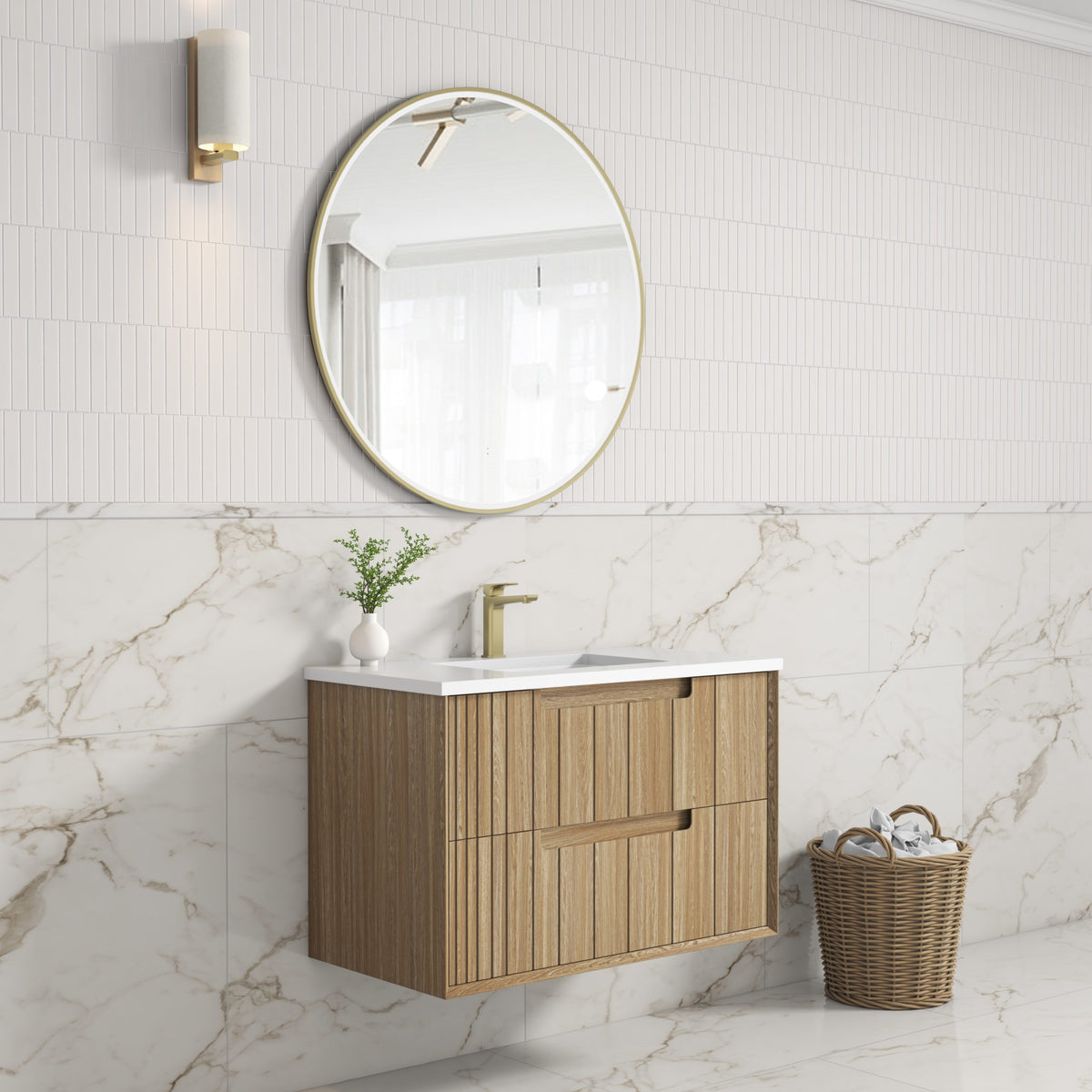 Aulic Voulari Framed Wall Hung Vanity 900mm - Harvest Oak | Aulic
