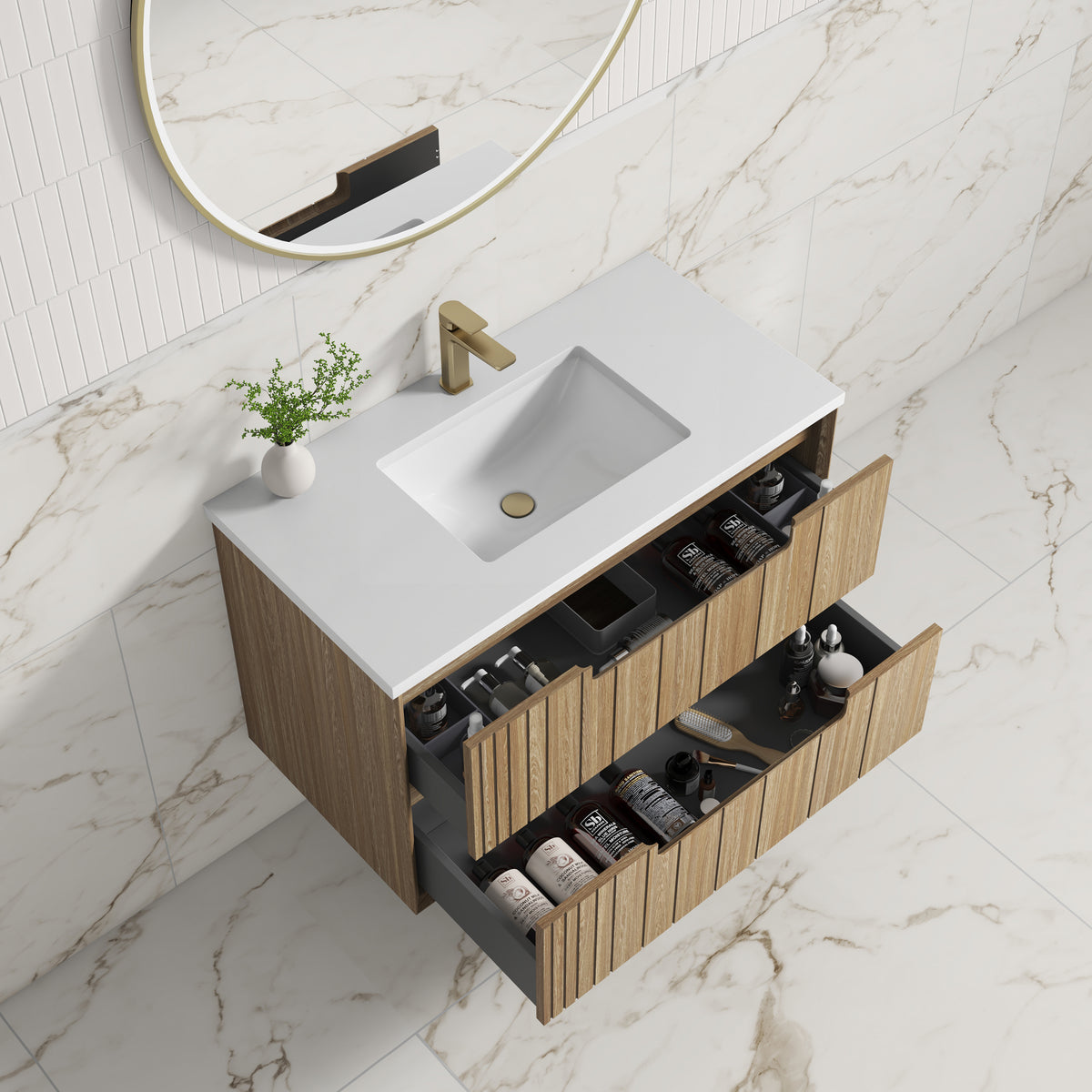 Aulic Voulari Framed Wall Hung Vanity 900mm - Harvest Oak | Aulic
