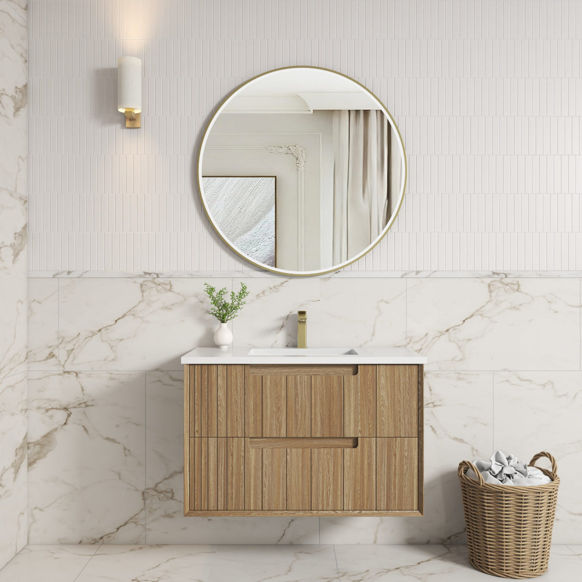 Aulic Voulari Framed Wall Hung Vanity 900mm - Harvest Oak | Aulic