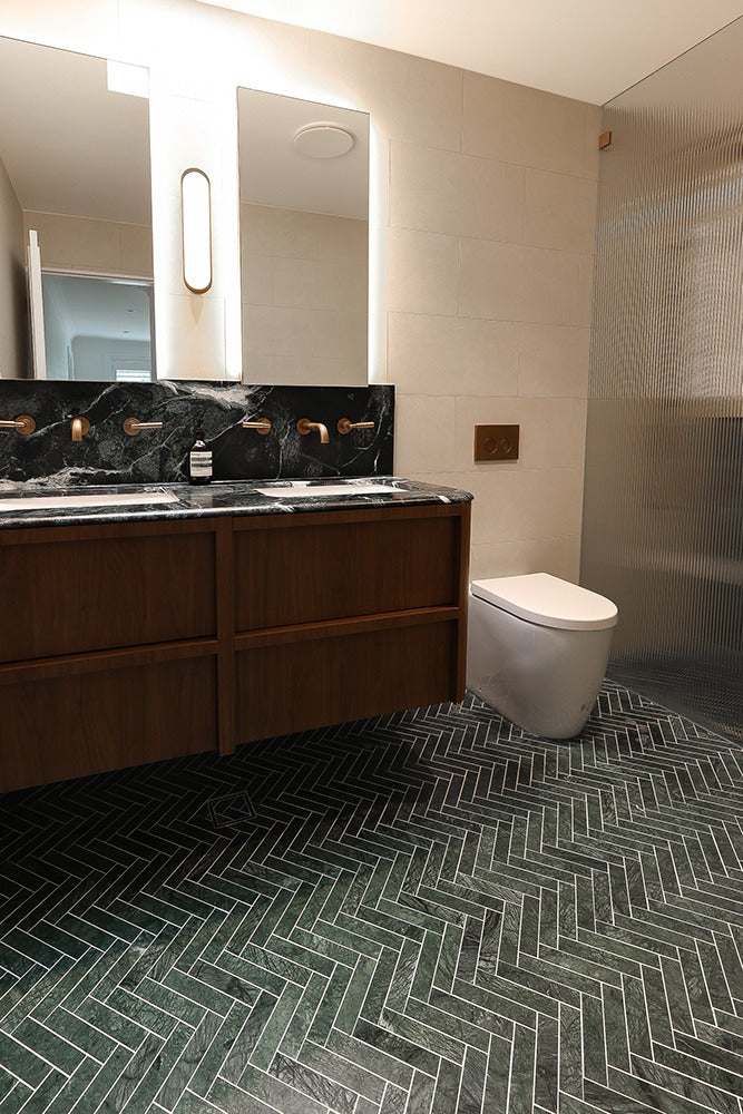 Art Indian Green Herringbone Marble Tile – Honed finish