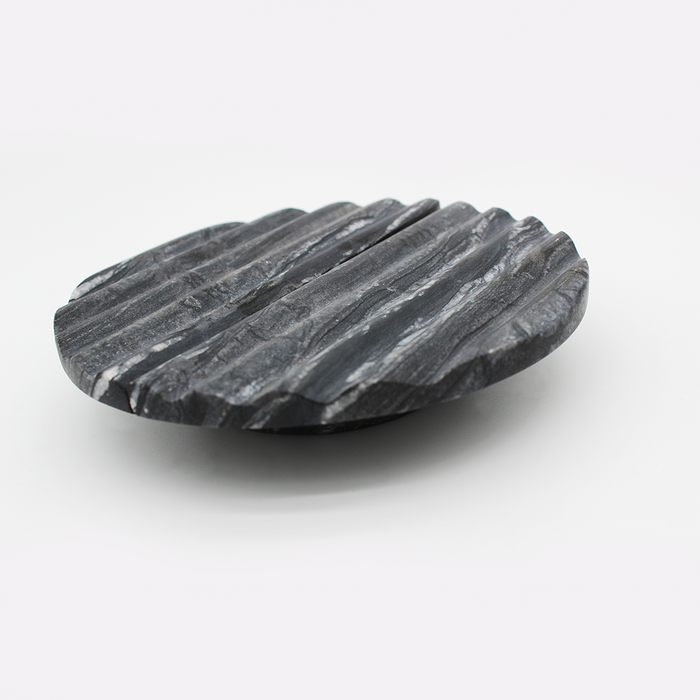 Stone Fluted Circular Cabinet Pull in Silver Wave Marble | Zephra #Finish_Silver Wave Marble