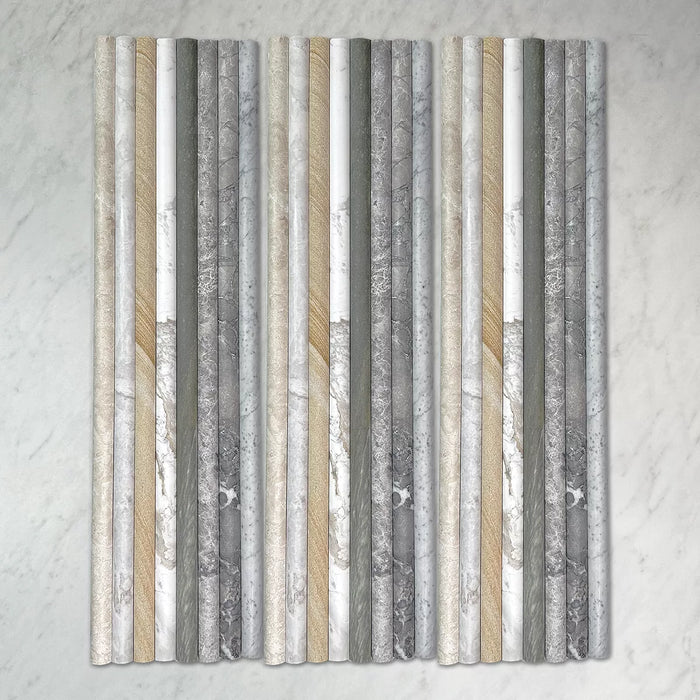 Convex Natural Stone Flutes in Sparta, Australian Sandstone, Carrara, Grigio, Volacas, Ocean Blue & Willow Green, Honed finish
