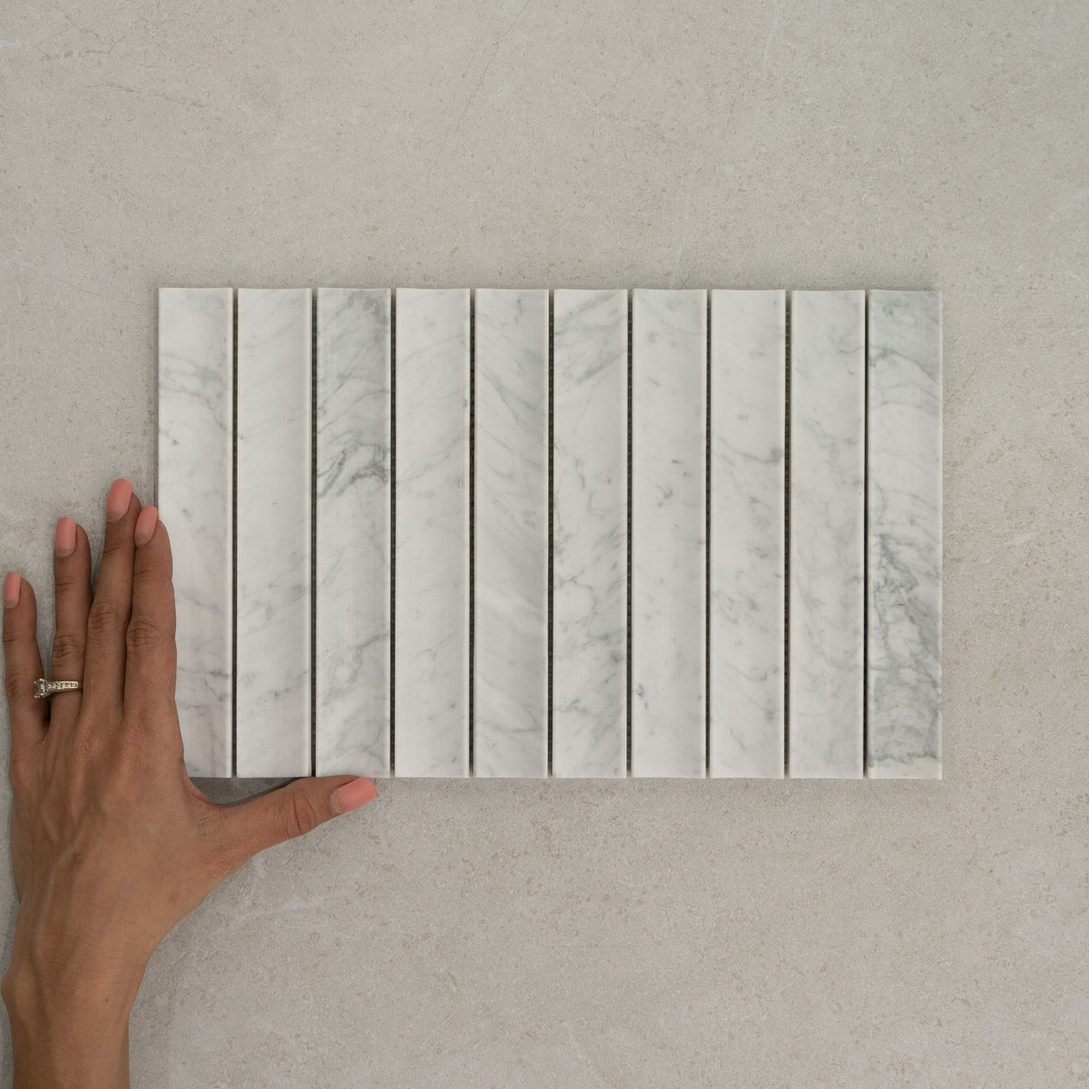Apollo Natural Stone Concave Mosaic in Carrara, Honed finish