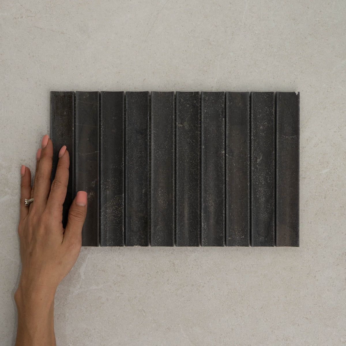 Apollo Natural Stone Concave Mosaic in Charcoal, Honed finish