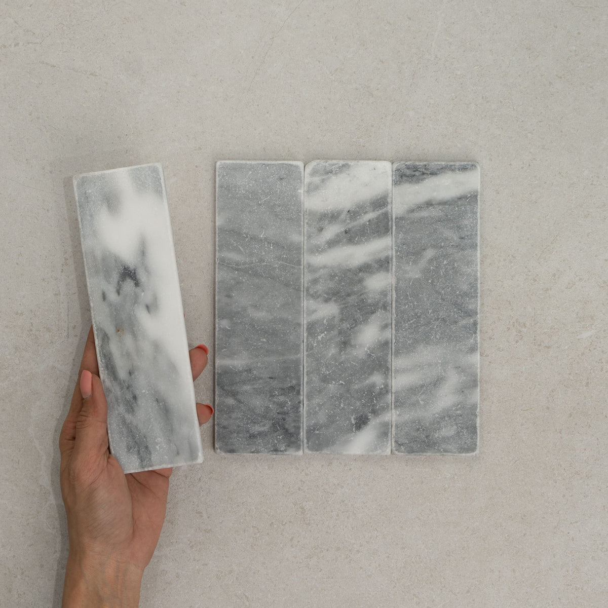 Apollo Natural Stone Subway Tile 60x200mm in Ice, Tumbled finish