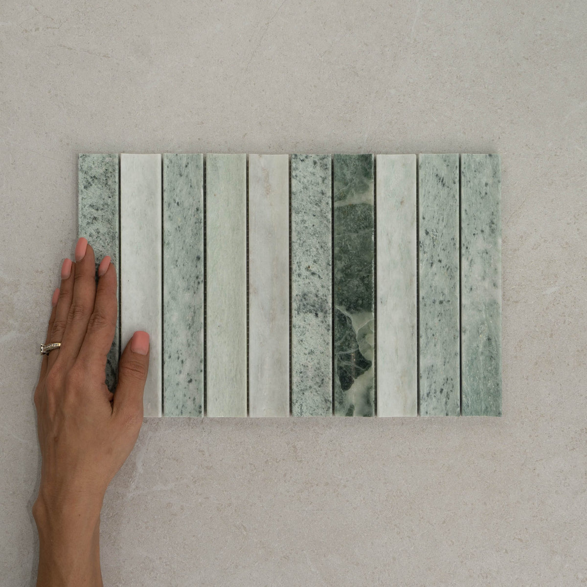 Apollo Natural Stone Concave Mosaic in Mint ( Sage Green ), Honed finish