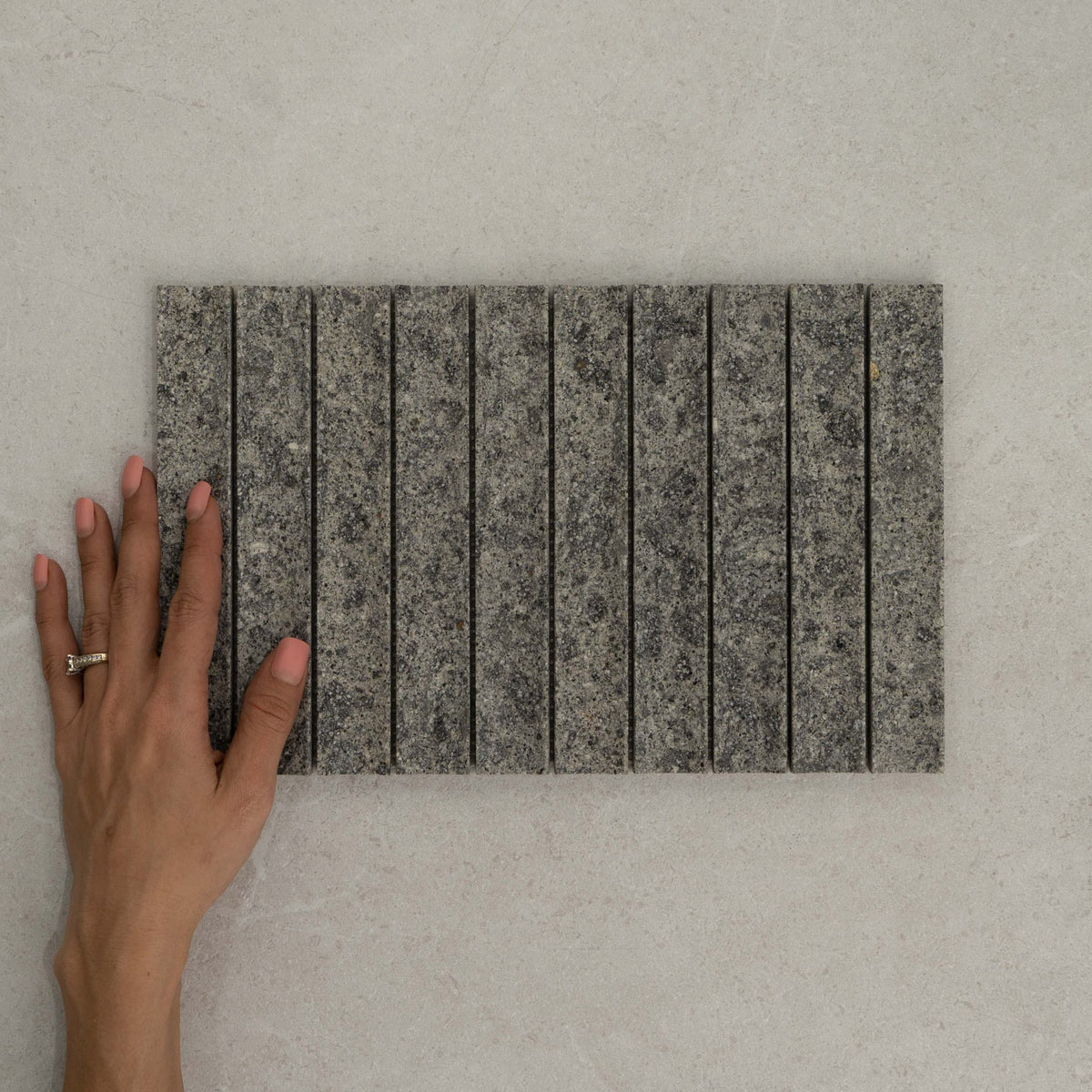 Apollo Natural Stone Concave Mosaic in Pepper, Honed finish