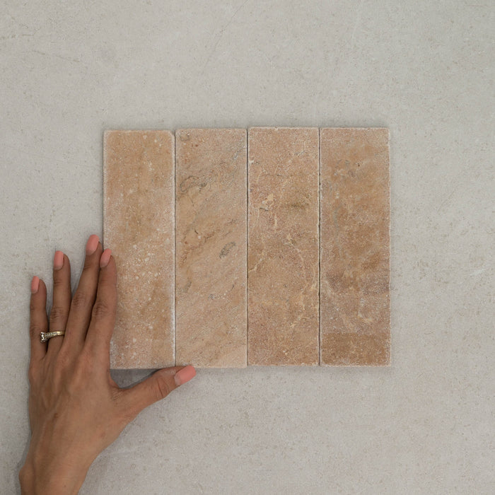 Apollo Natural Stone Subway Tile 60x200mm in Terra, Tumbled finish