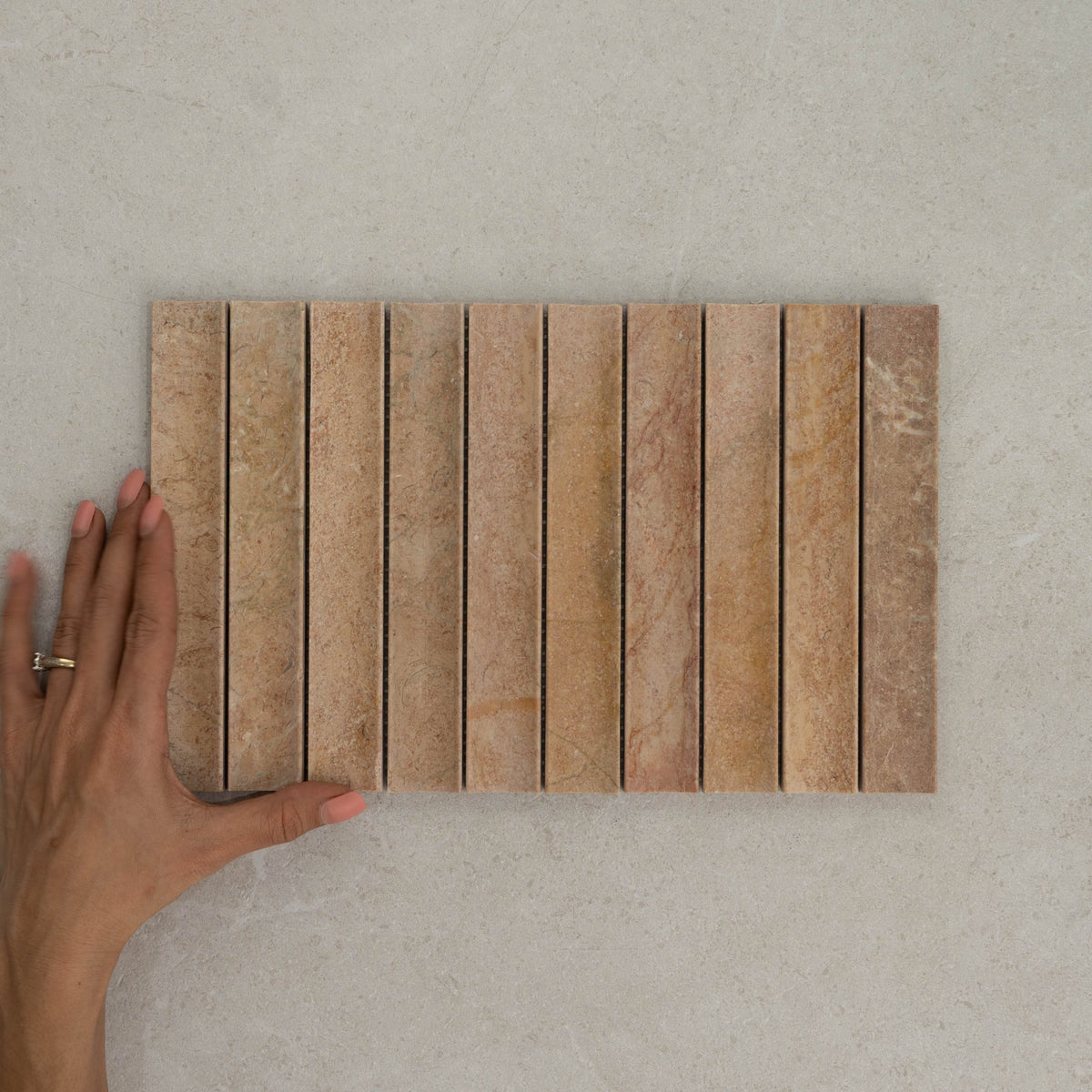 Apollo Natural Stone Concave Mosaic in Terra, Honed finish